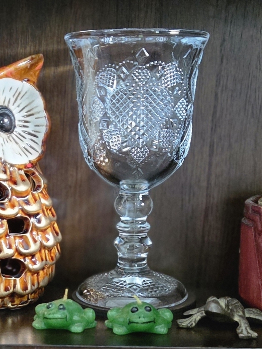 1978 Fostoria Avon Hearts And Diamonds Clear Pressed Glass Goblet Wine Glass